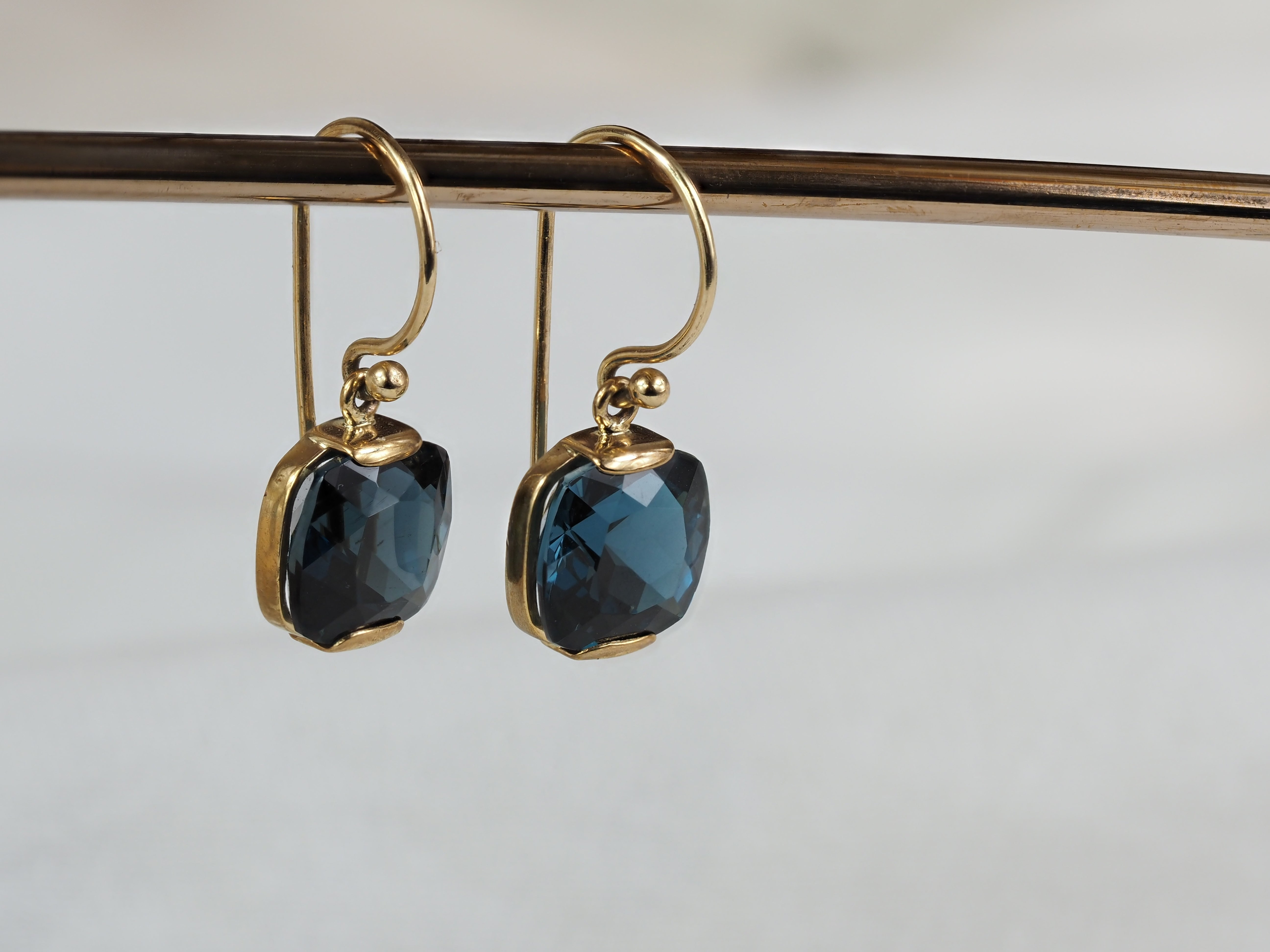 9ct Yellow Gold London Blue Topaz Shepard Hook Earrings