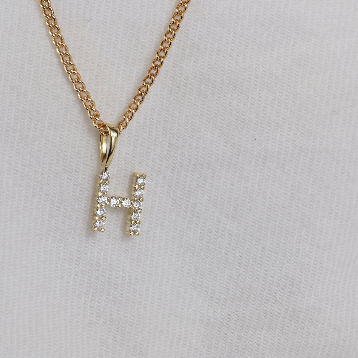 9ct Yellow Gold Diamond Initial H Pendant