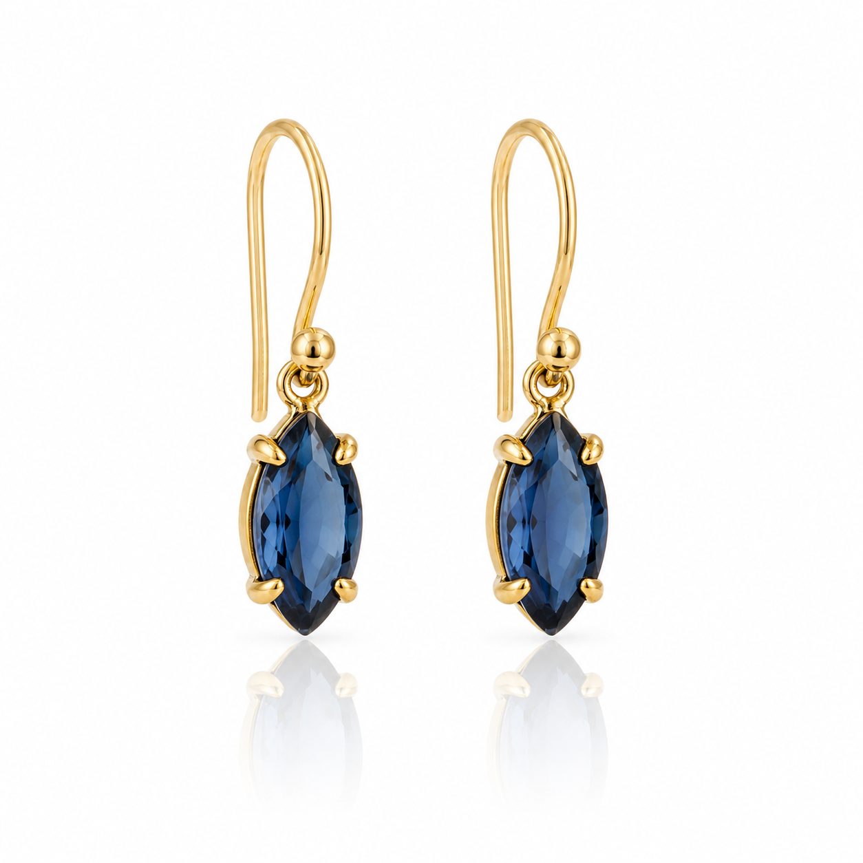 9ct Yellow Gold Sapphire Shepard Hook Earrings