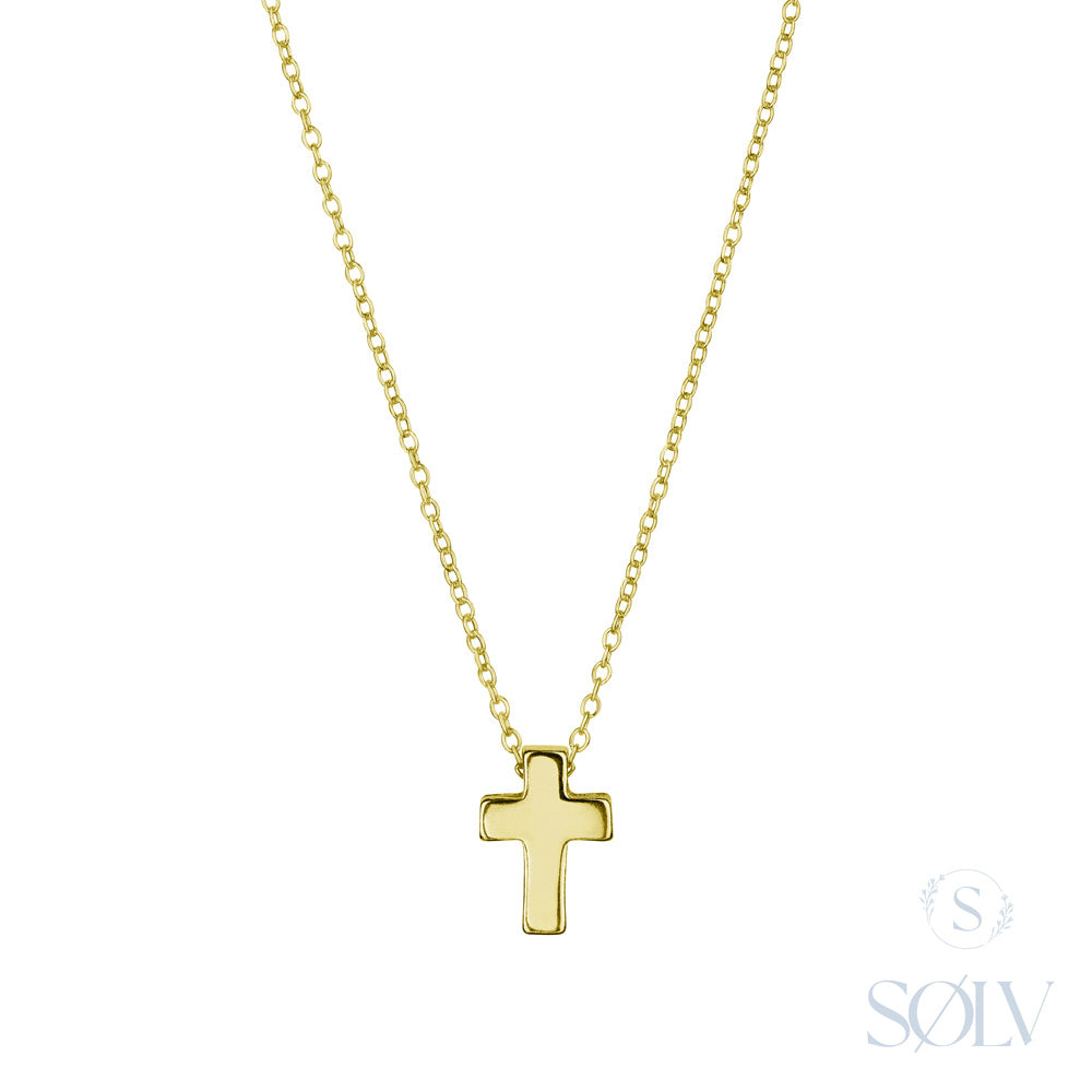 Solv Sterling Silver Gold Plated 3D Cross Necklet