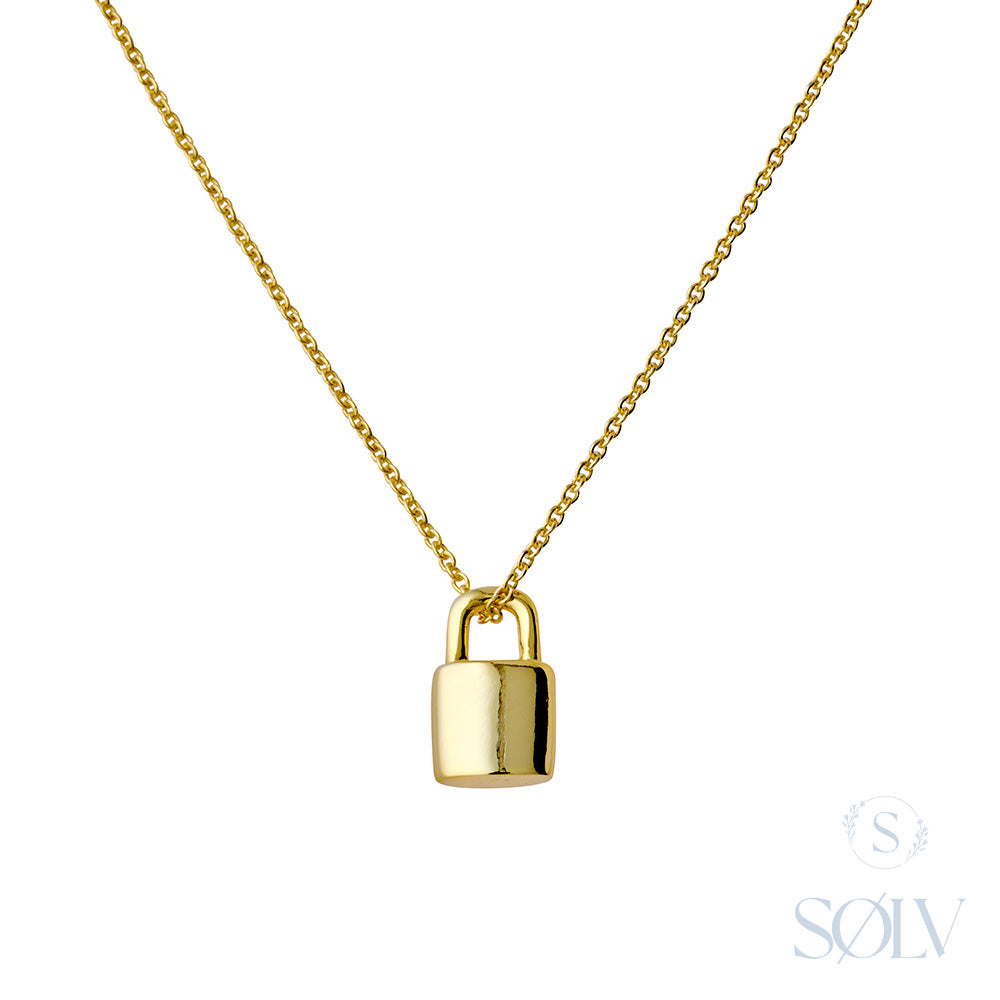 Solv Sterling Silver Gold Plated Padlock Necklet