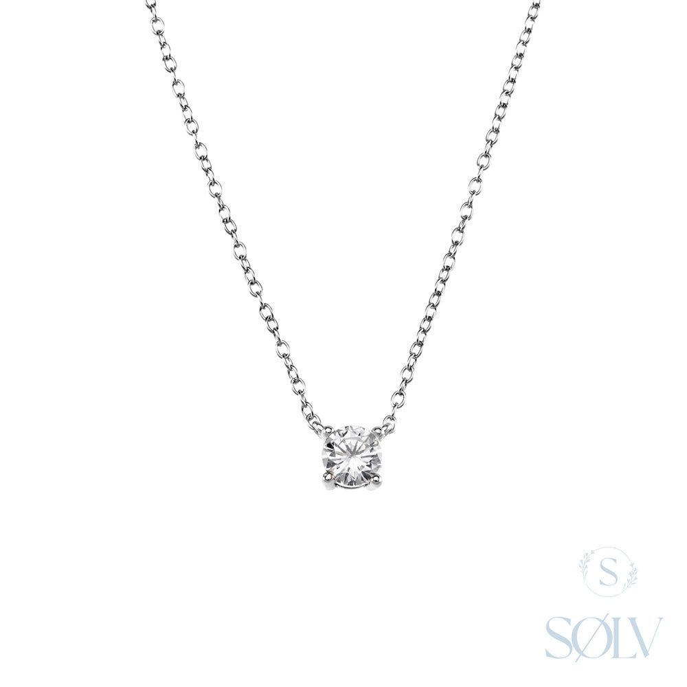 Solv Sterling Silver Round Cubic Zirconia Necklet