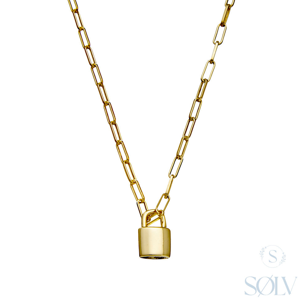 Solv Sterling Silver Gold Plated Padlock Necklet