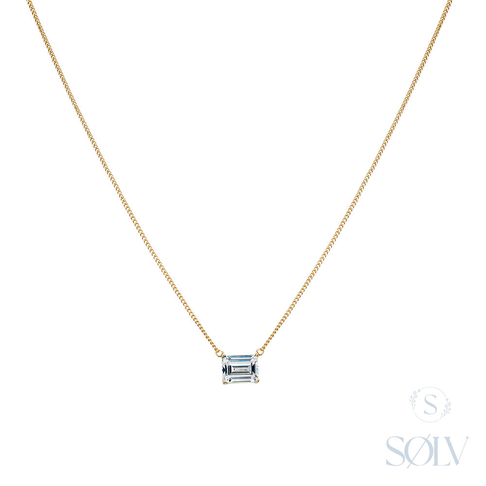 Solv Sterling Silver Gold Plated Baguette Cubic Zirconia Necklet