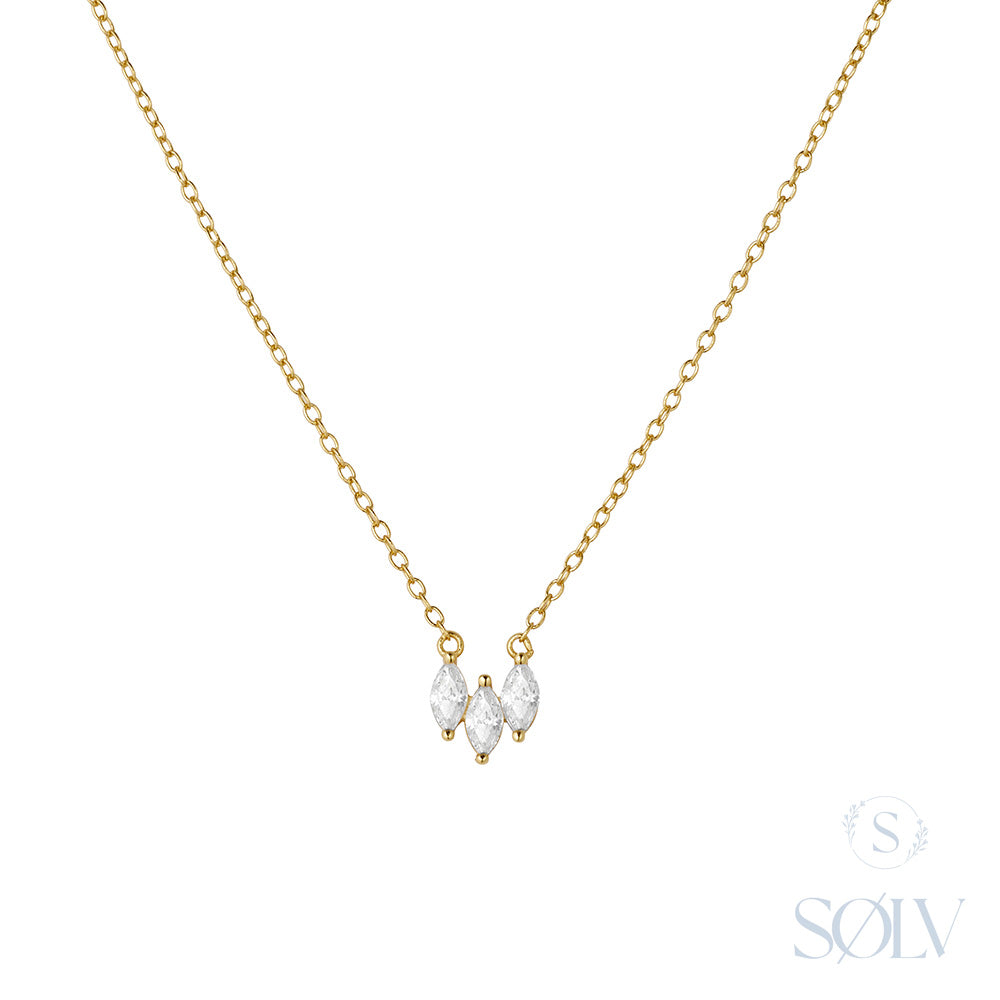 Solv Sterling Silver Yellow Gold Plated Cubic Zirconia Necklet