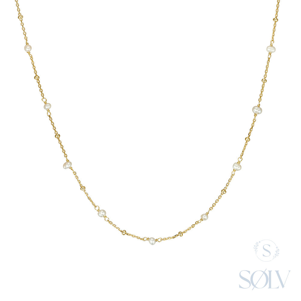 Solv Sterling Silver Bead and Pearl Necklet, 40cm