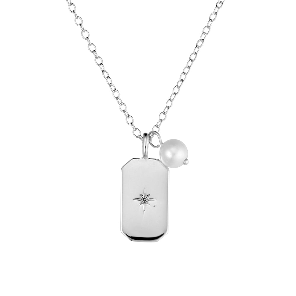 Customizable Rectangular Disc + Pearl Necklet