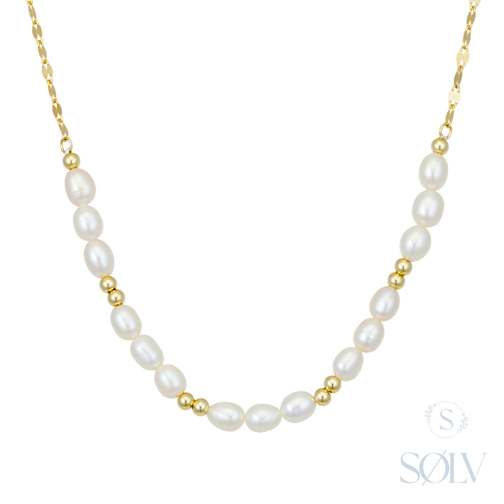 Solv Sterling Silver Yellow Gold Plated Bead and Pearl Necklet, 40cm