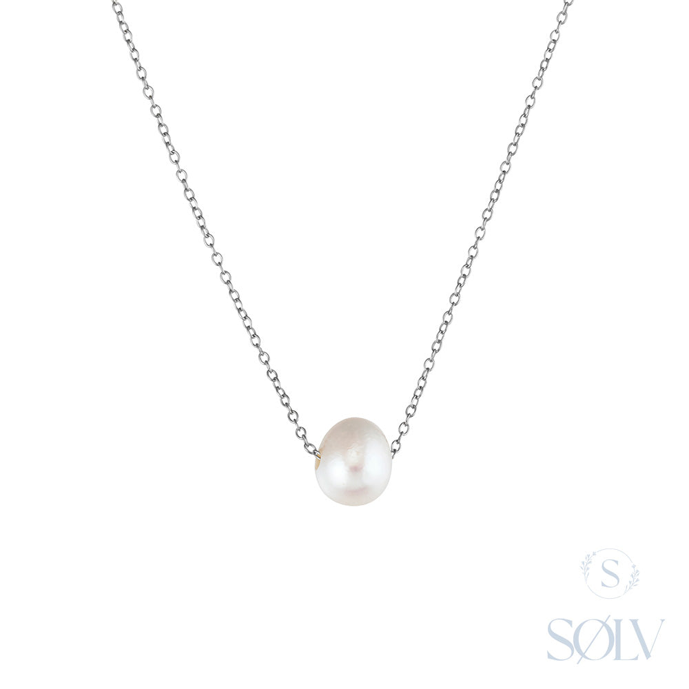 Solv Sterling Silver Freshwater Pearl Necklet