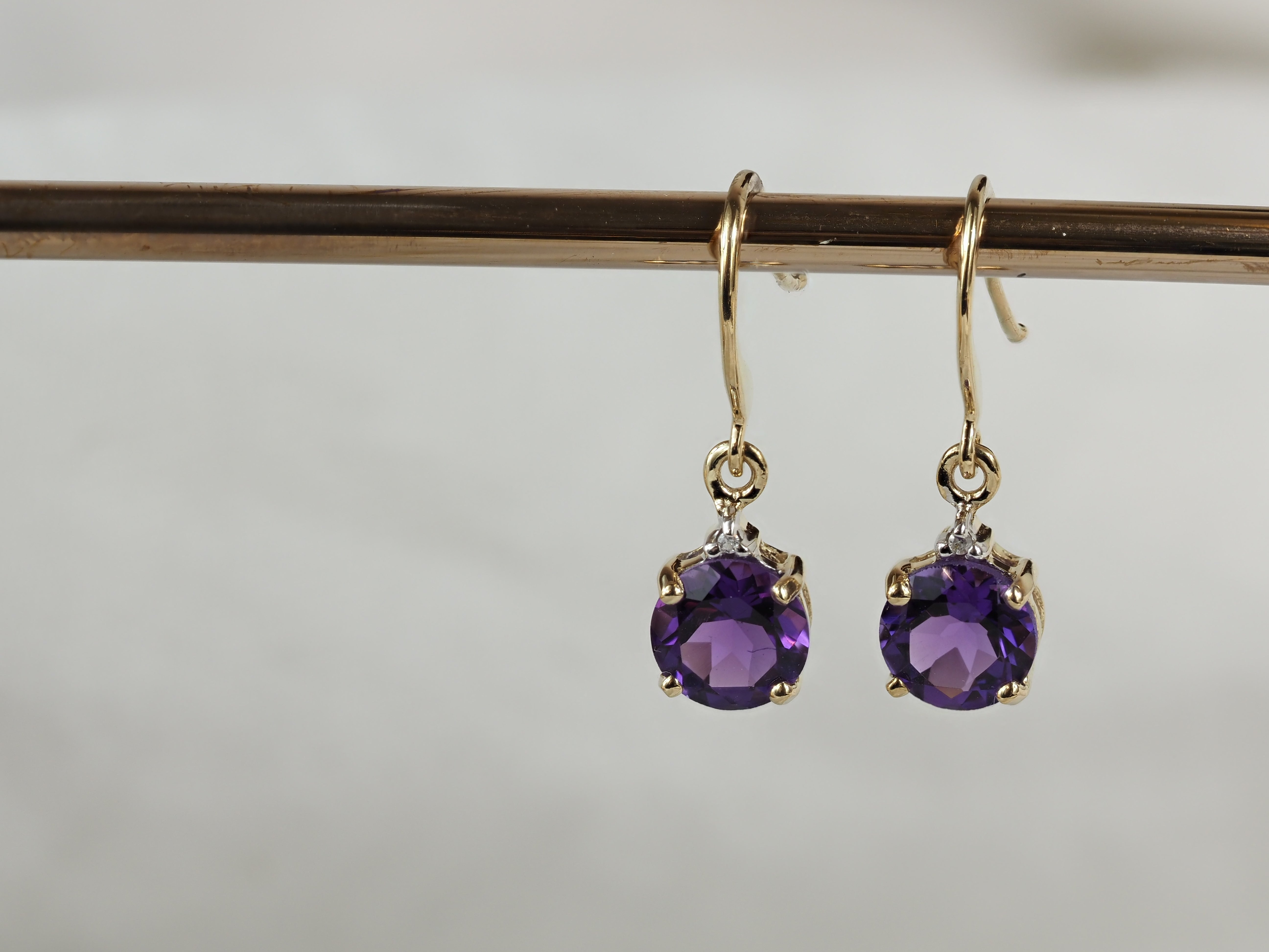 9ct Yellow Gold Amethyst Shepard Hook Earrings