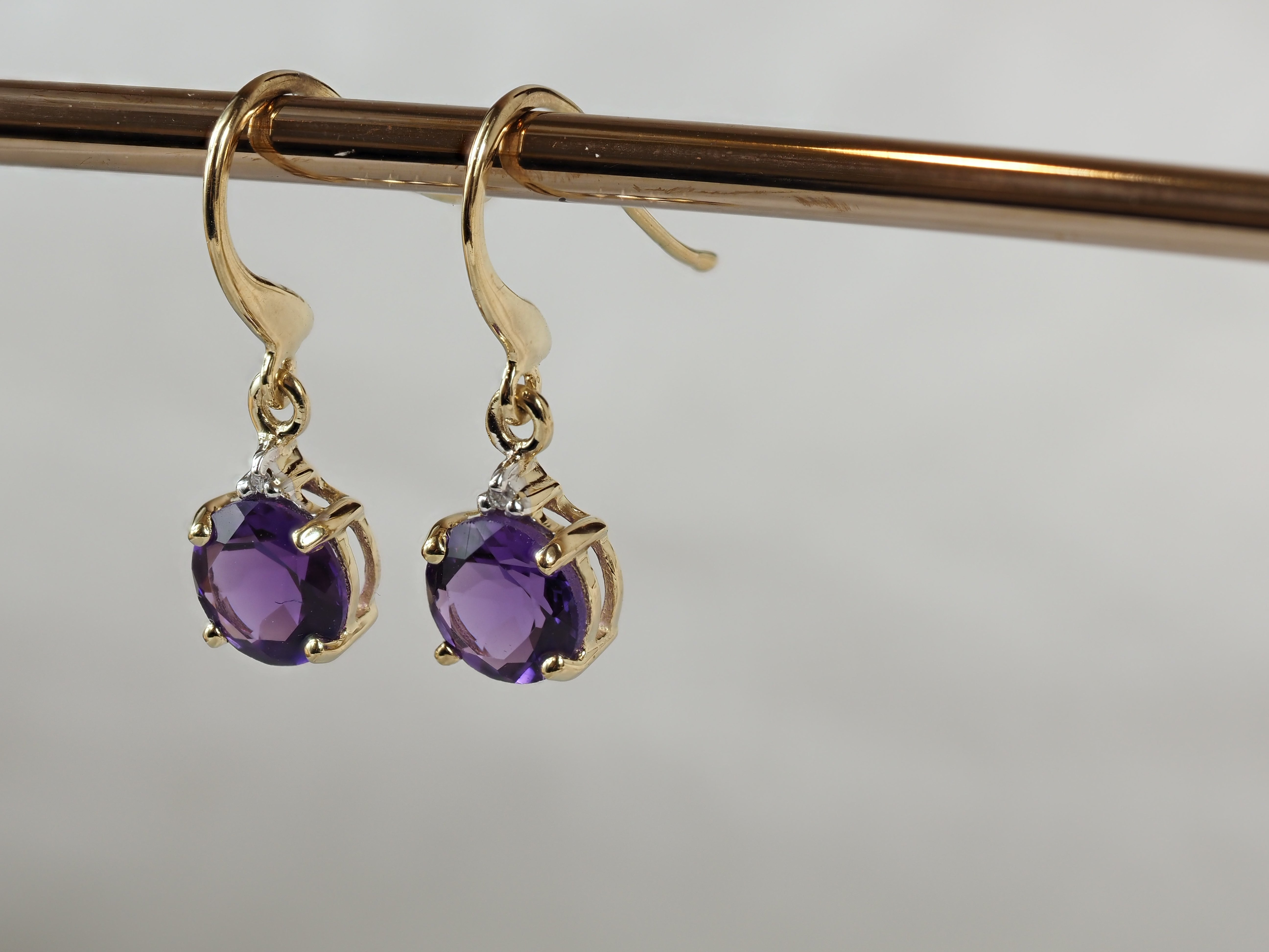 9ct Yellow Gold Amethyst Shepard Hook Earrings