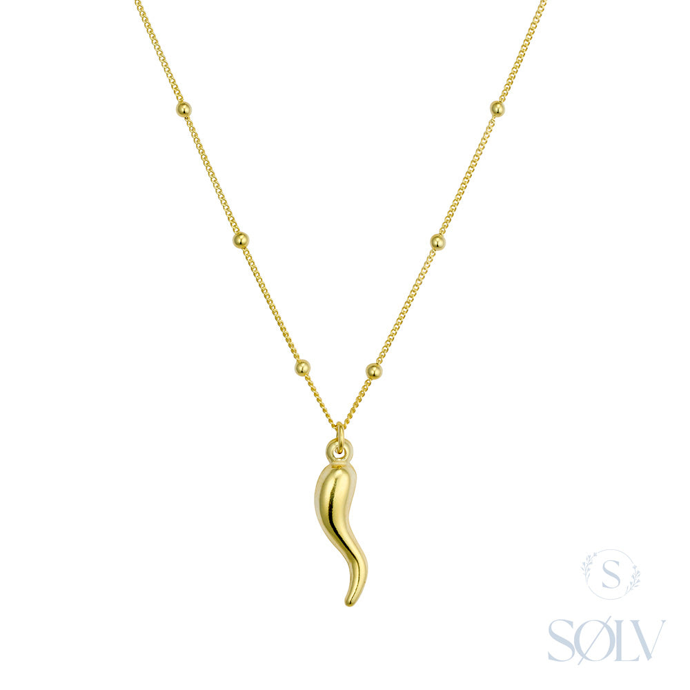 Solv Sterling Silver Gold Plated Cornicello Necklet