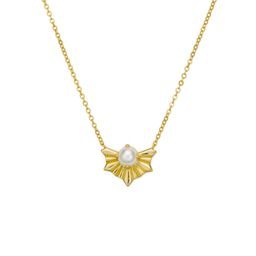 Solv Sterling Silver Gold Plated Deco Pearl Necklet