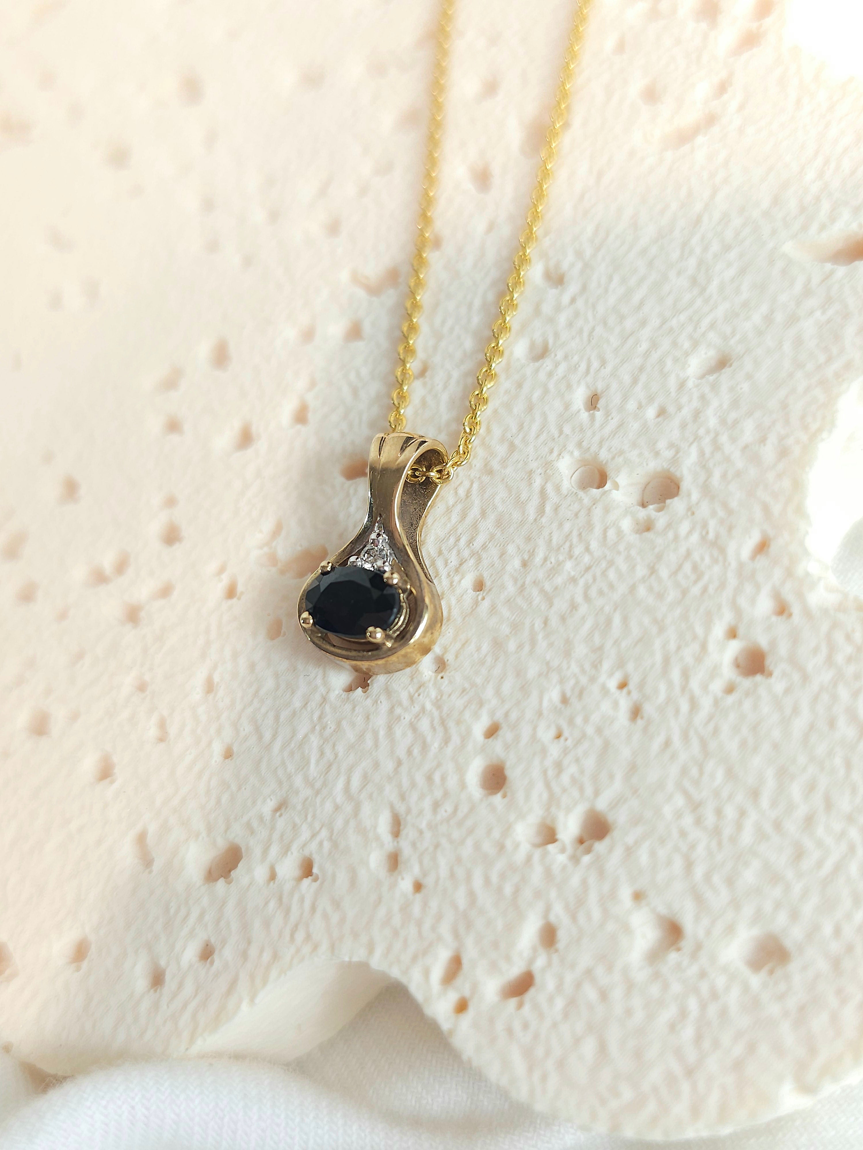 9ct Yellow Gold Sapphire and Diamond pendant