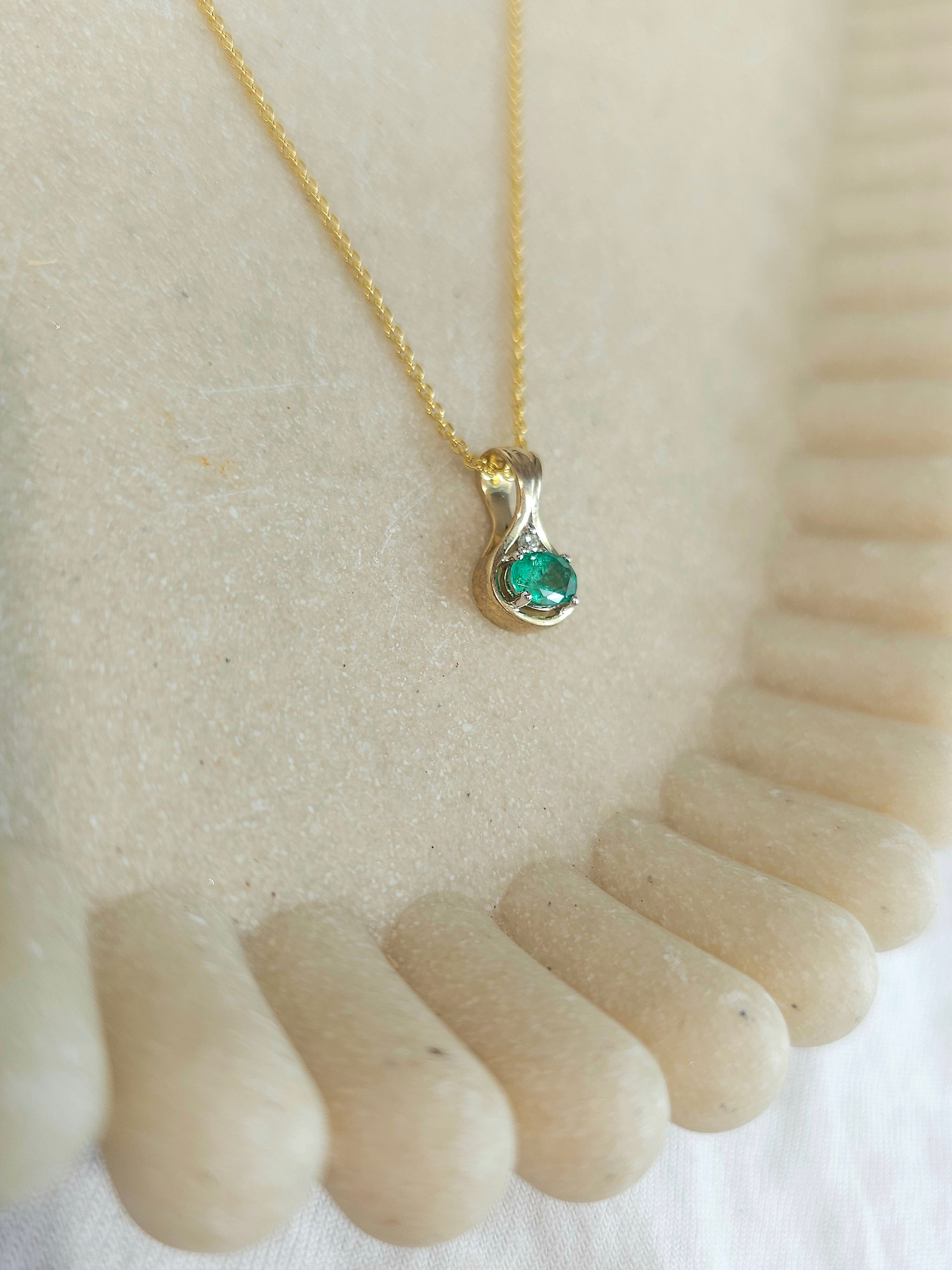 9ct Yellow gold Emerald and Diamond pendant