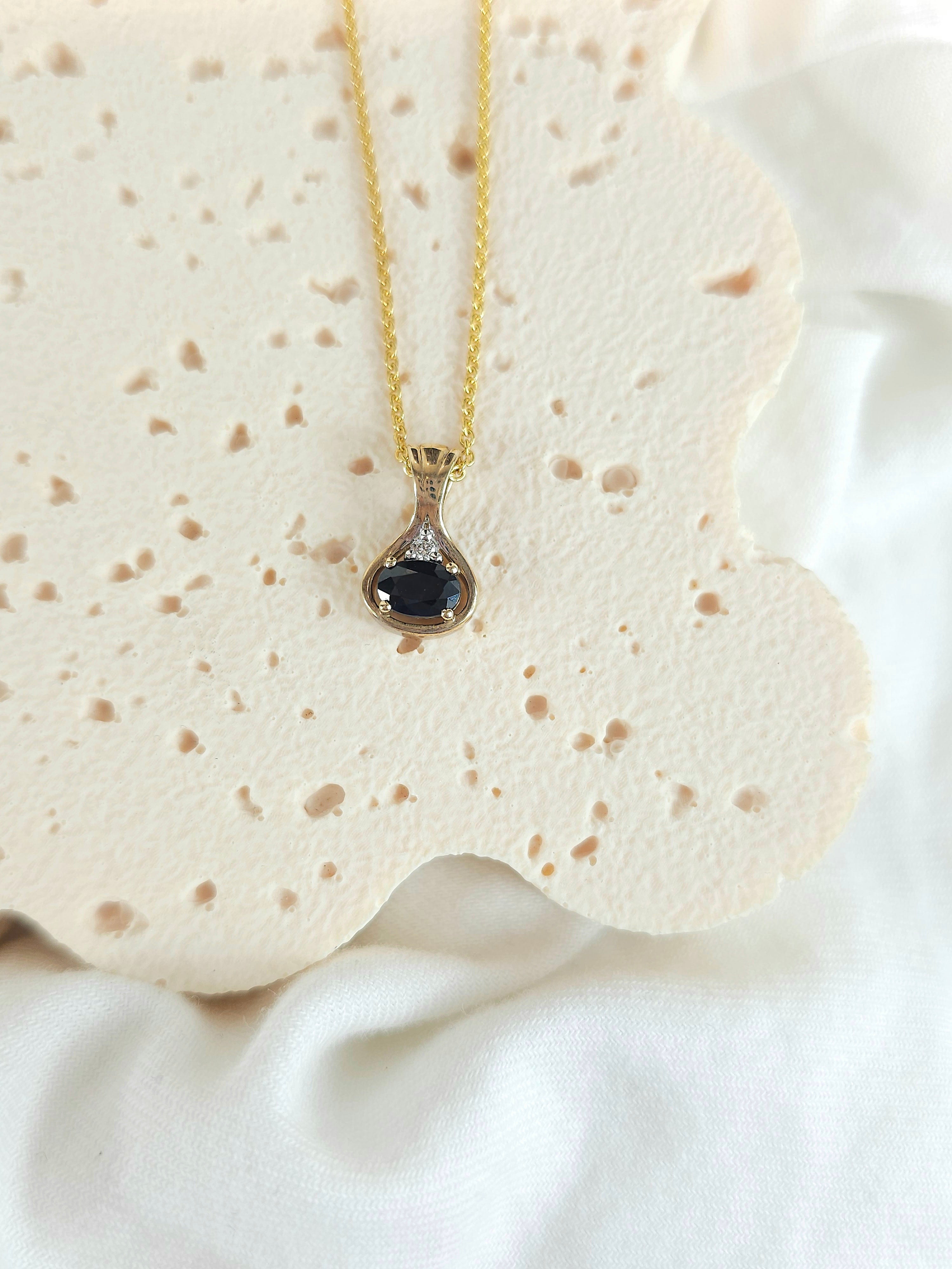 9ct Yellow Gold Sapphire and Diamond pendant