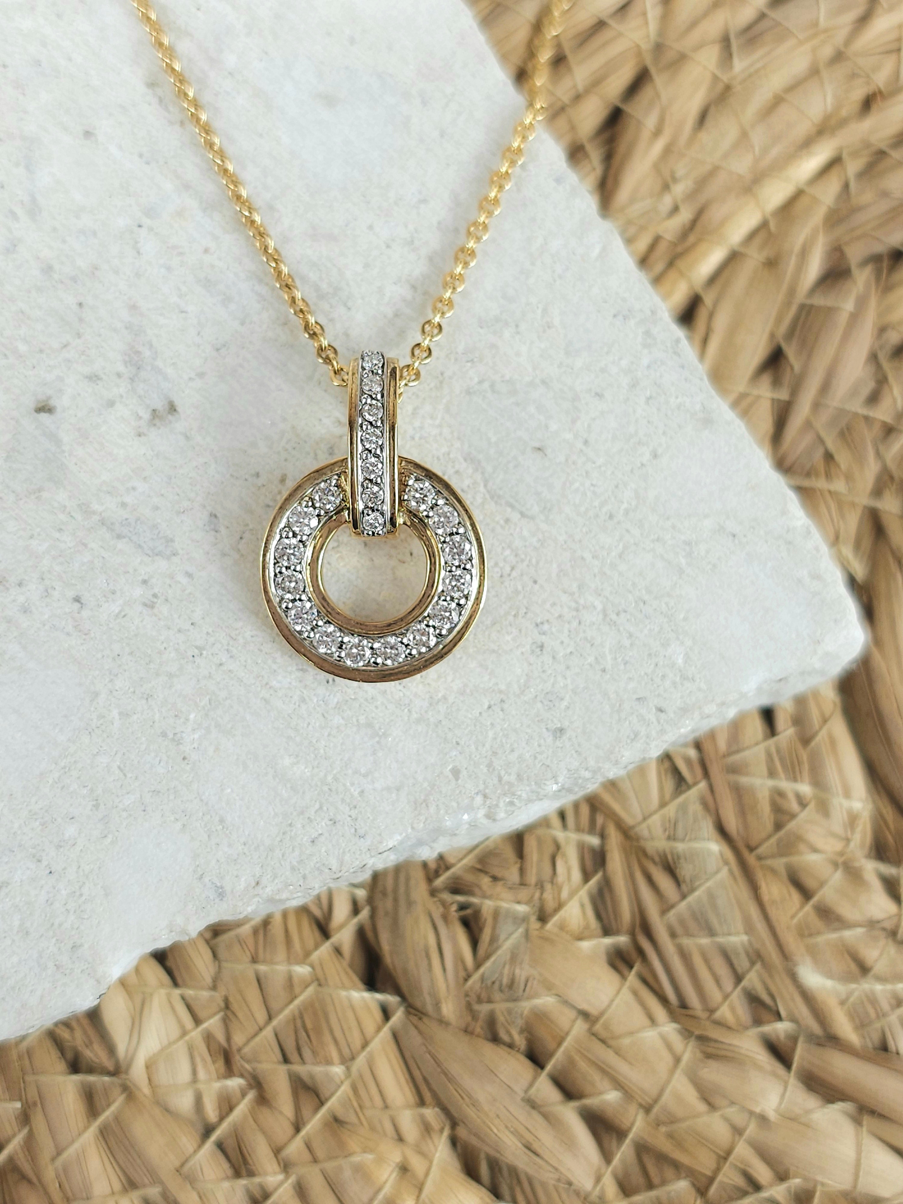 9ct Yellow and White gold Diamond circle pendant