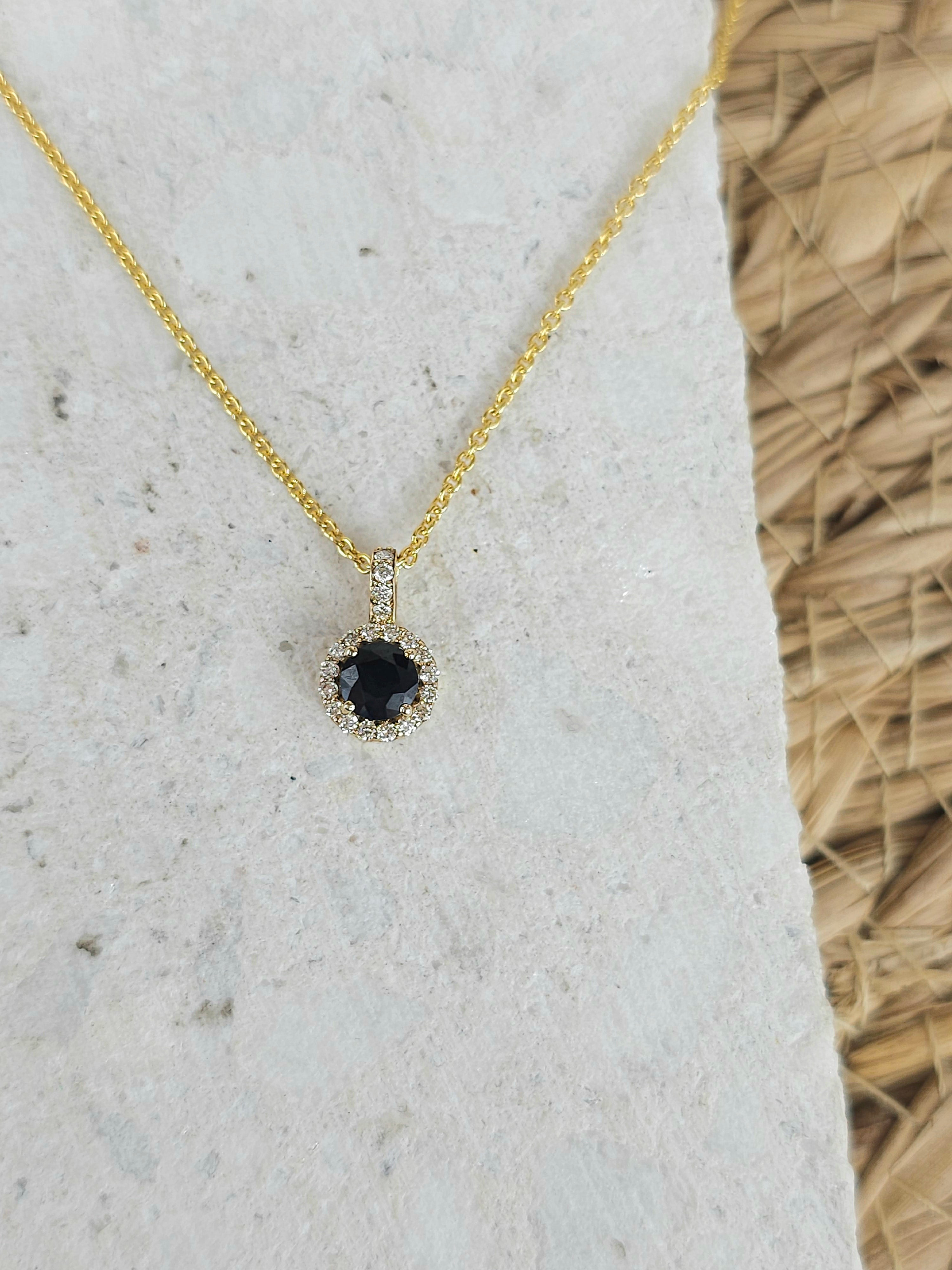 9ct Yellow gold Sapphire and Diamond pendant