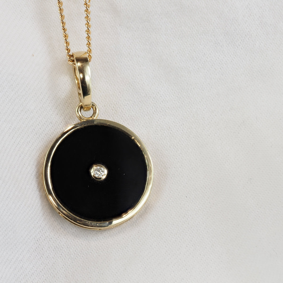 9ct Yellow Gold Onyx and Diamond Enhancer Pendant