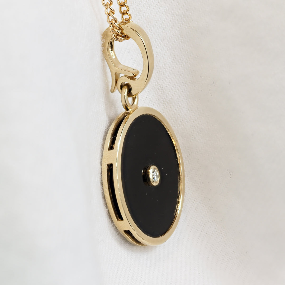9ct Yellow Gold Onyx and Diamond Enhancer Pendant