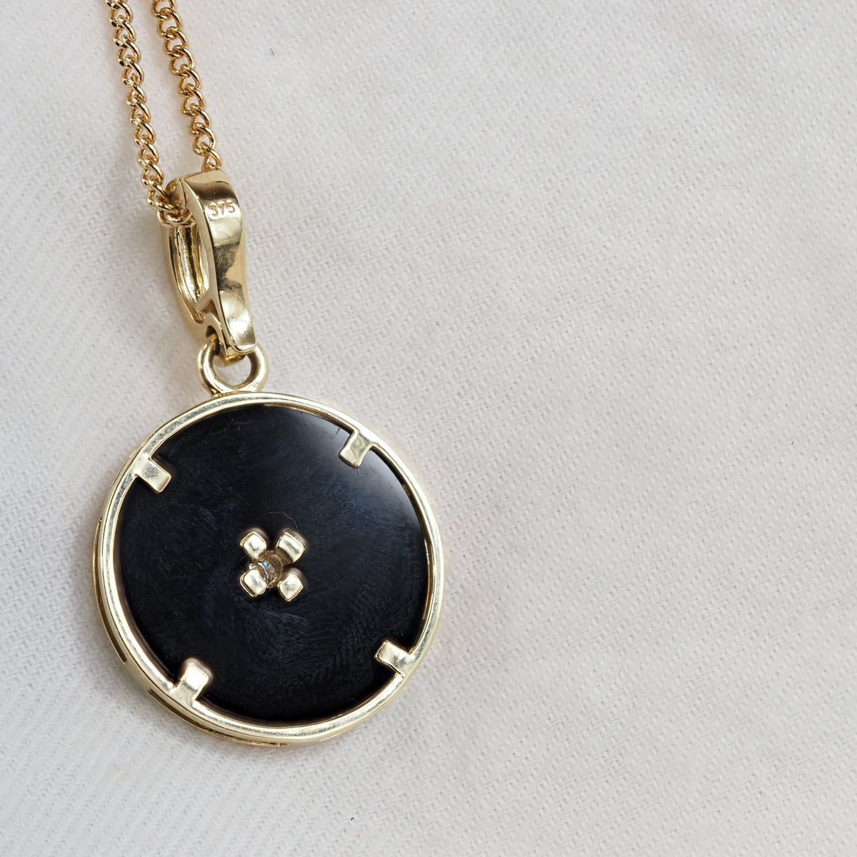 9ct Yellow Gold Onyx and Diamond Enhancer Pendant