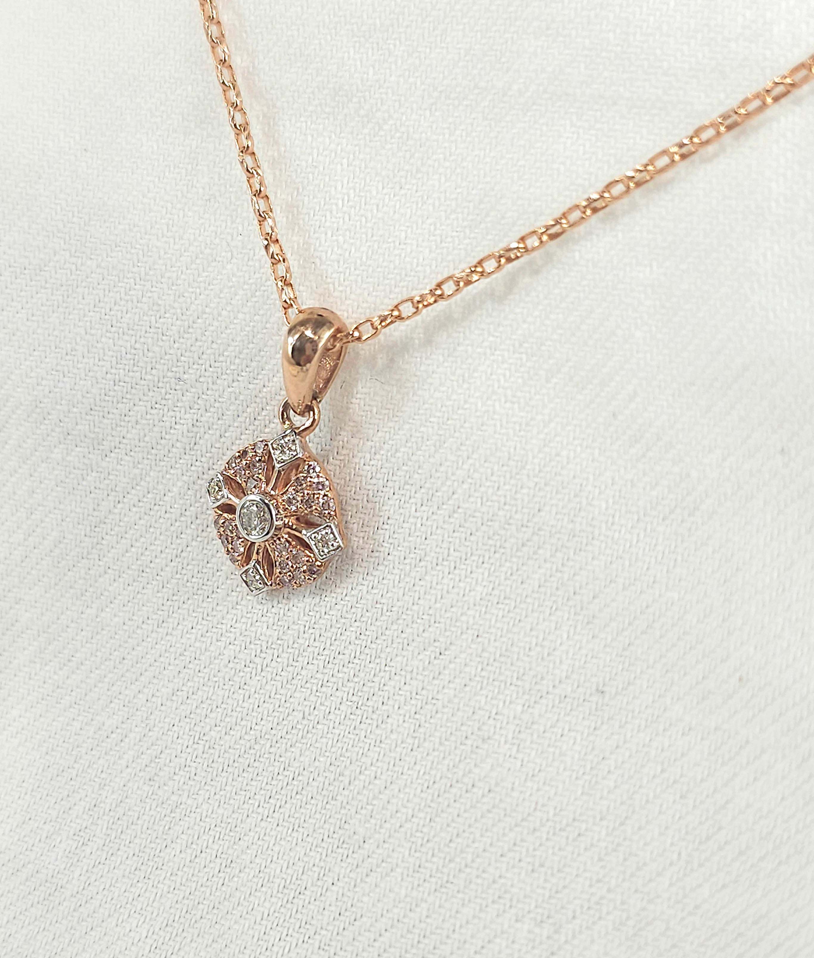 9ct Rose Gold 'Pink Caviar' Argyle Diamond Pendant, 0.12ct total.