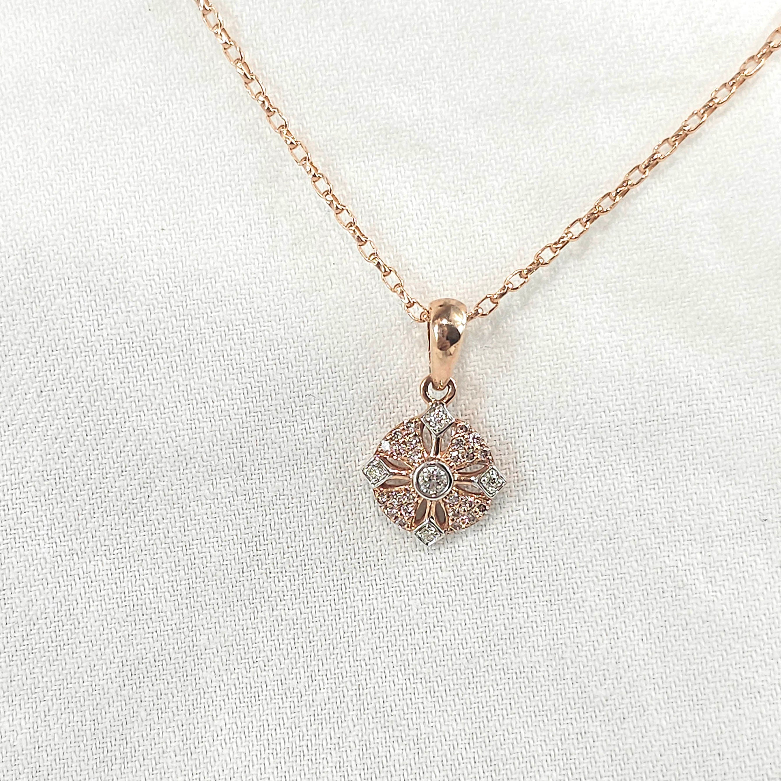 9ct Rose Gold 'Pink Caviar' Argyle Diamond Pendant, 0.12ct total.
