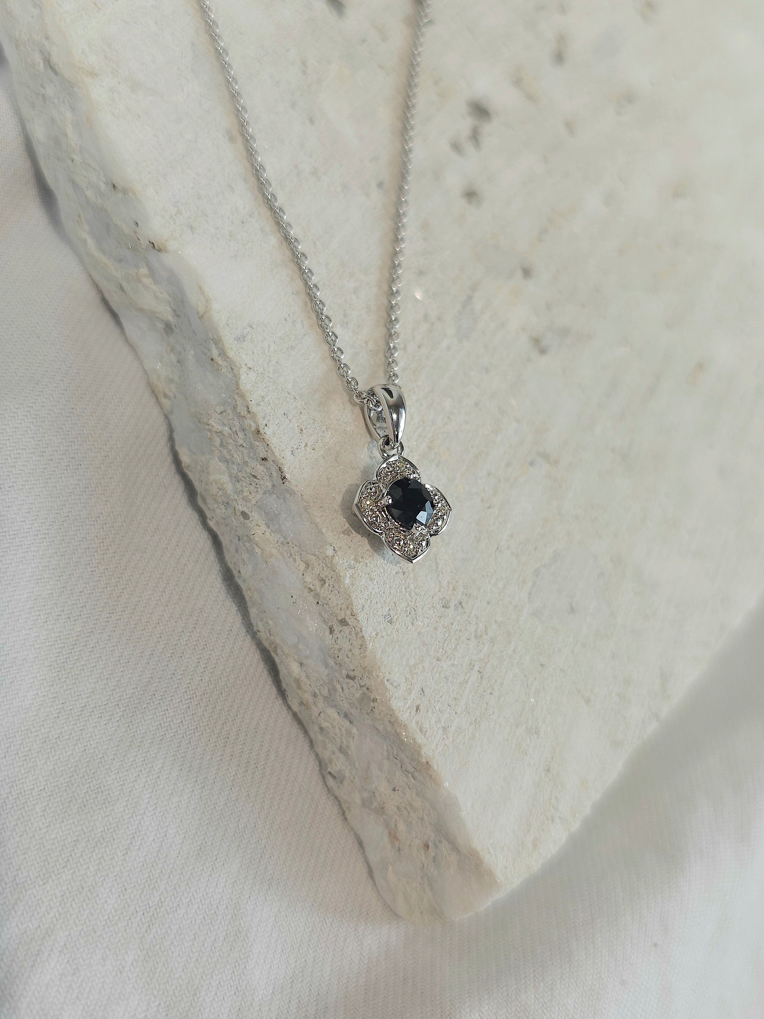 Sapphire & Diamond Pendant in 9ct White Gold