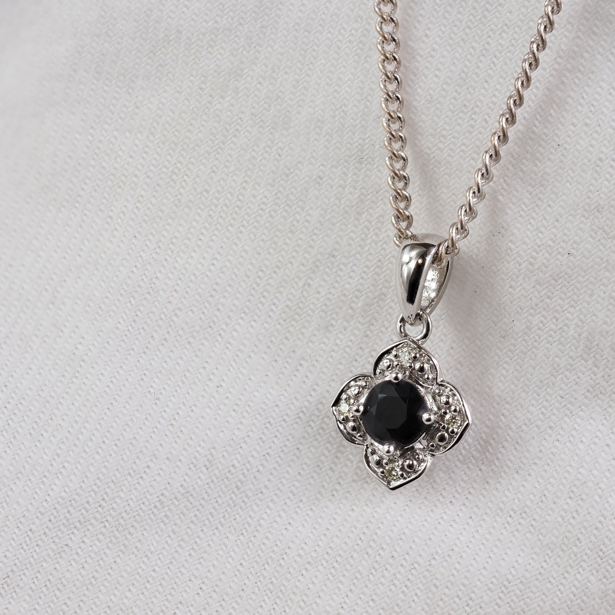 Sapphire & Diamond Pendant in 9ct White Gold
