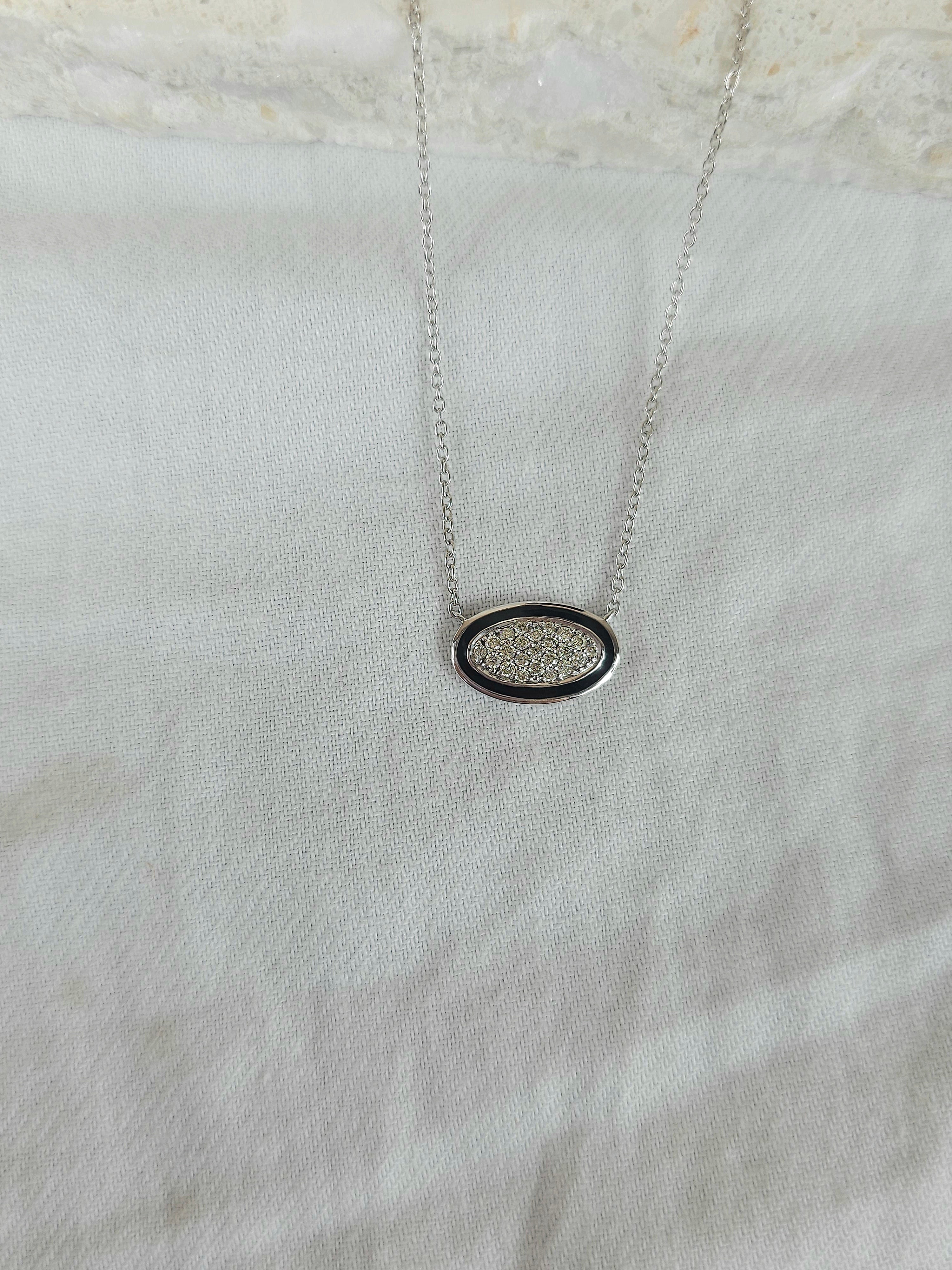 9ct White Gold Diamond and Black enamel pendant