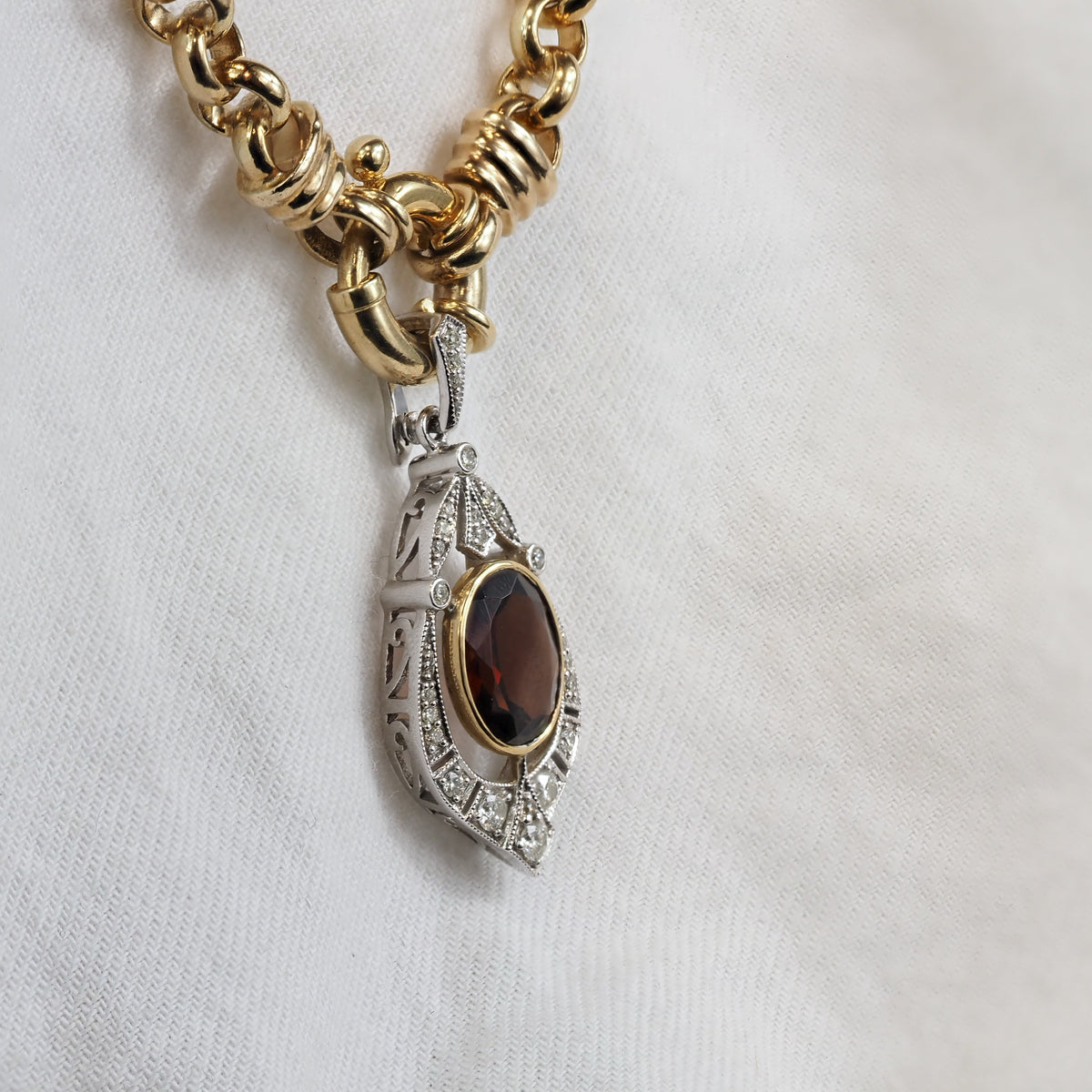 9ct Yellow and White Gold Garnet and Diamond pendant