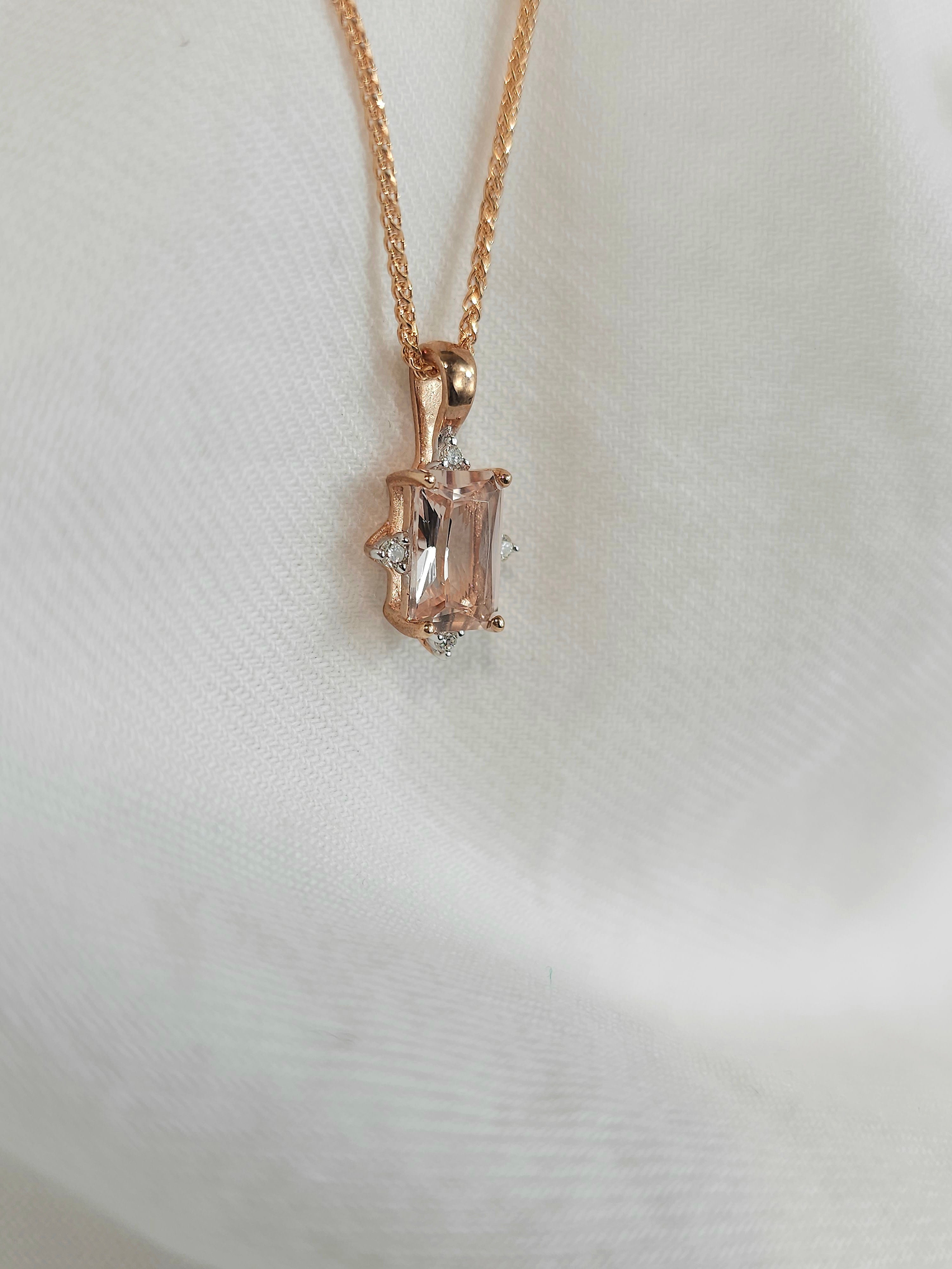 9ct Rose Gold Morganite and Diamond pendant