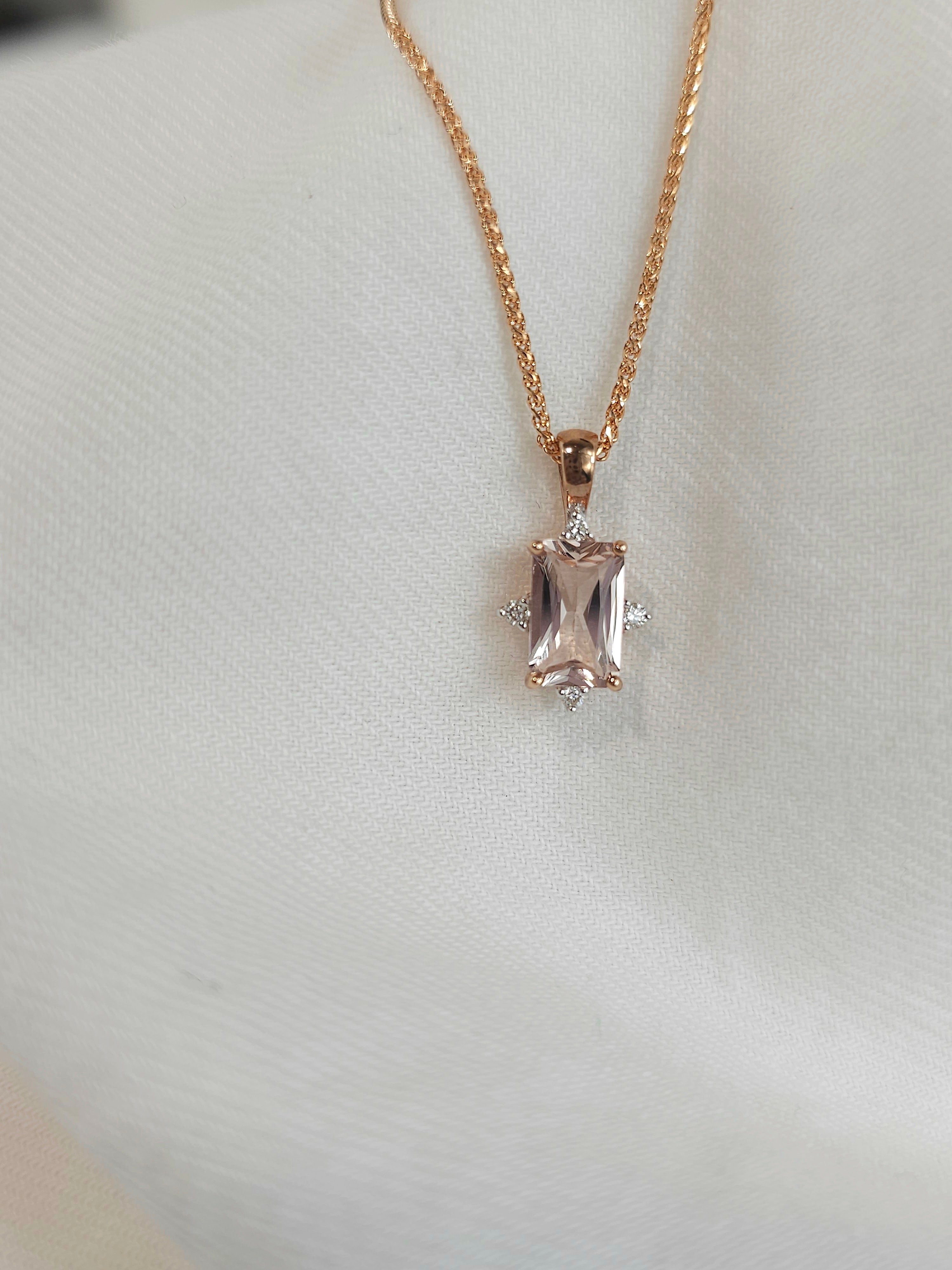 9ct Rose Gold Morganite and Diamond pendant