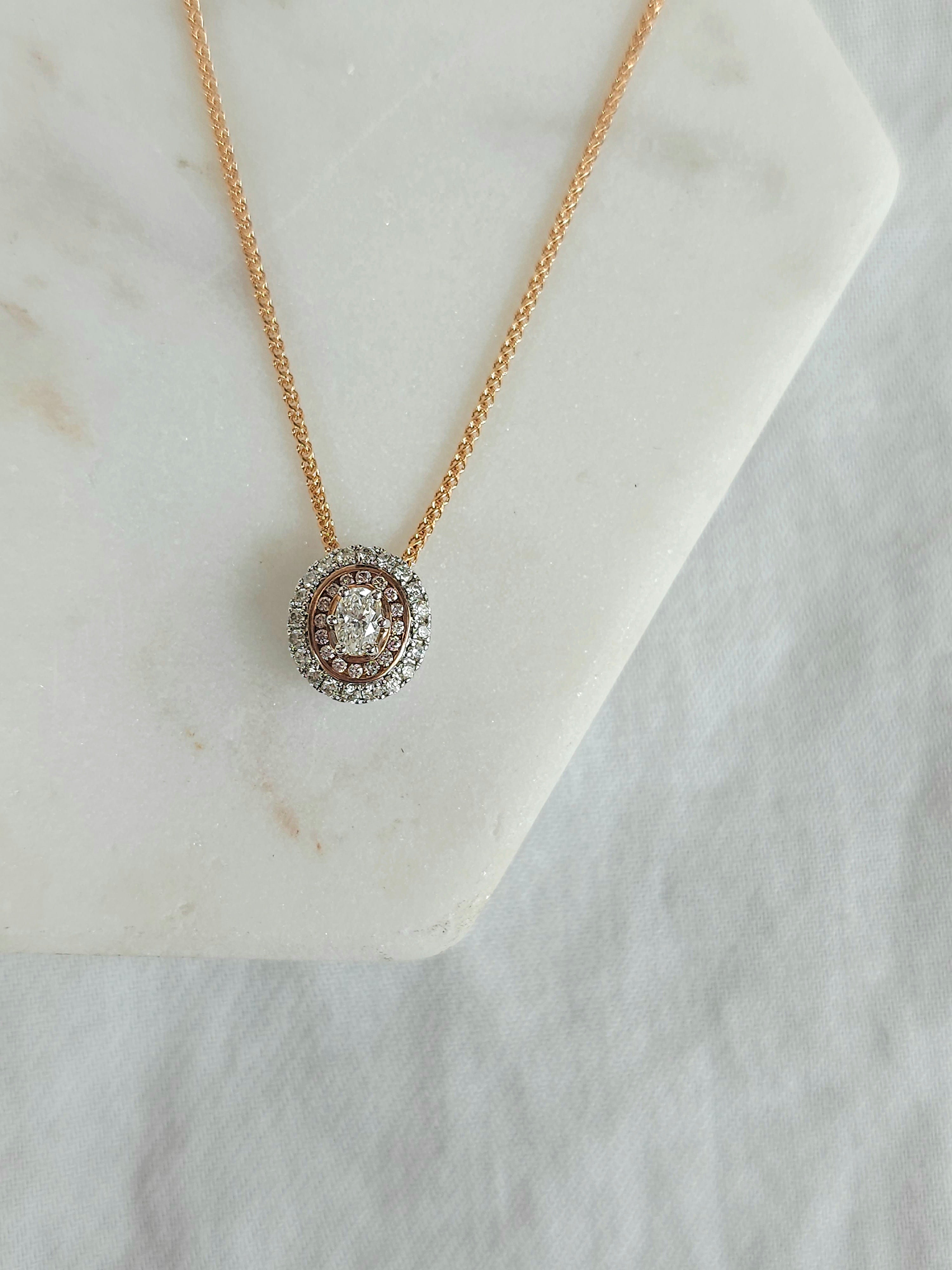 9ct Rose and White gold 'Pink Caviar' Diamond pendant, 0.38ct total
