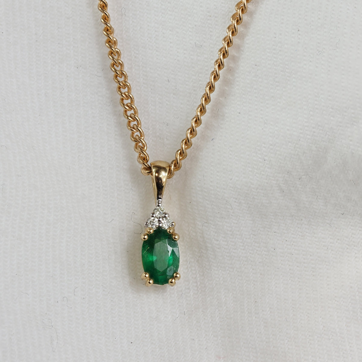 9ct Yellow Gold Emerald and Diamond pendant