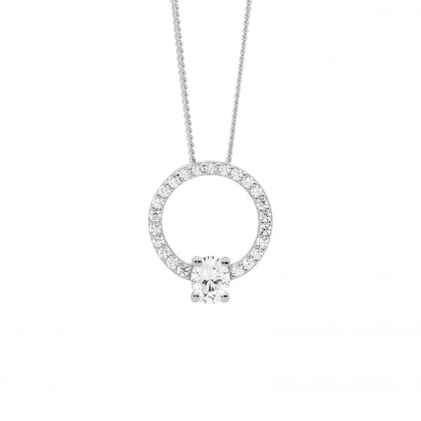 Ellani Sterling Silver CZ Open Circle Pendant P860S