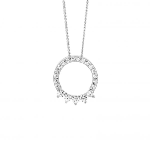 Ellani Sterling Silver CZ Open Circle Pendant P862S