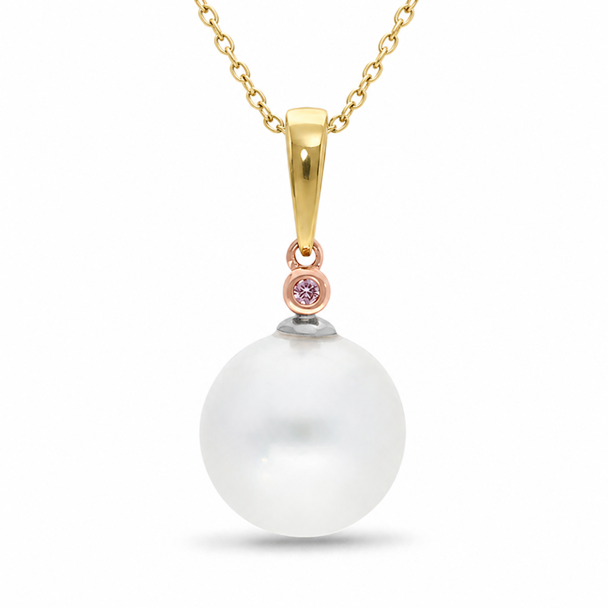 9ct Yellow, Rose and White Gold South-Sea and 'Pink Caviar' Argyle Diamond Pendant, 11mm