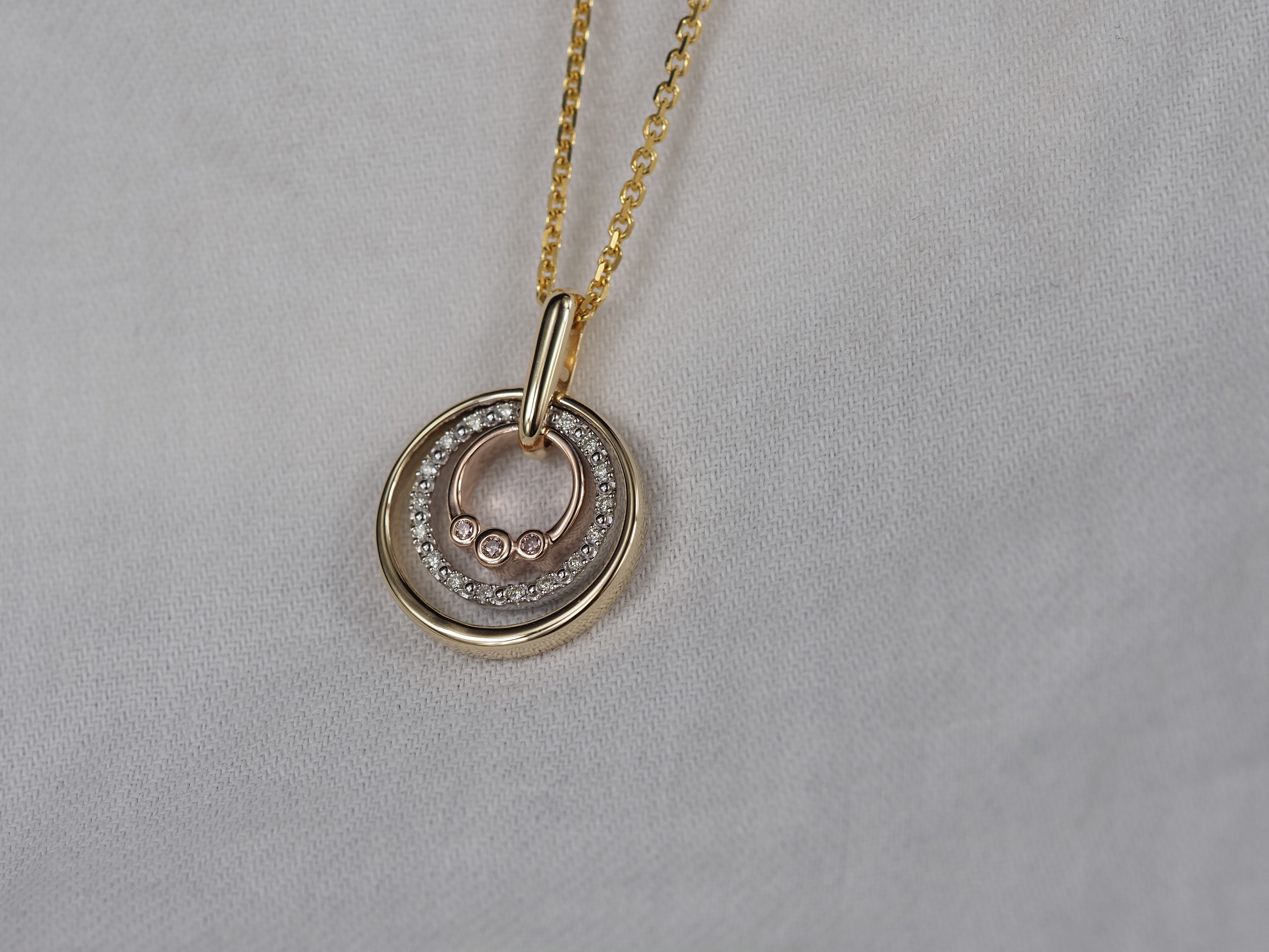 9ct Yellow, Rose and White Gold Diamond and Pink Diamond pendant, 0.08ct total