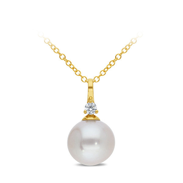 9ct Yellow Gold Diamond and South Sea Pearl Pendant