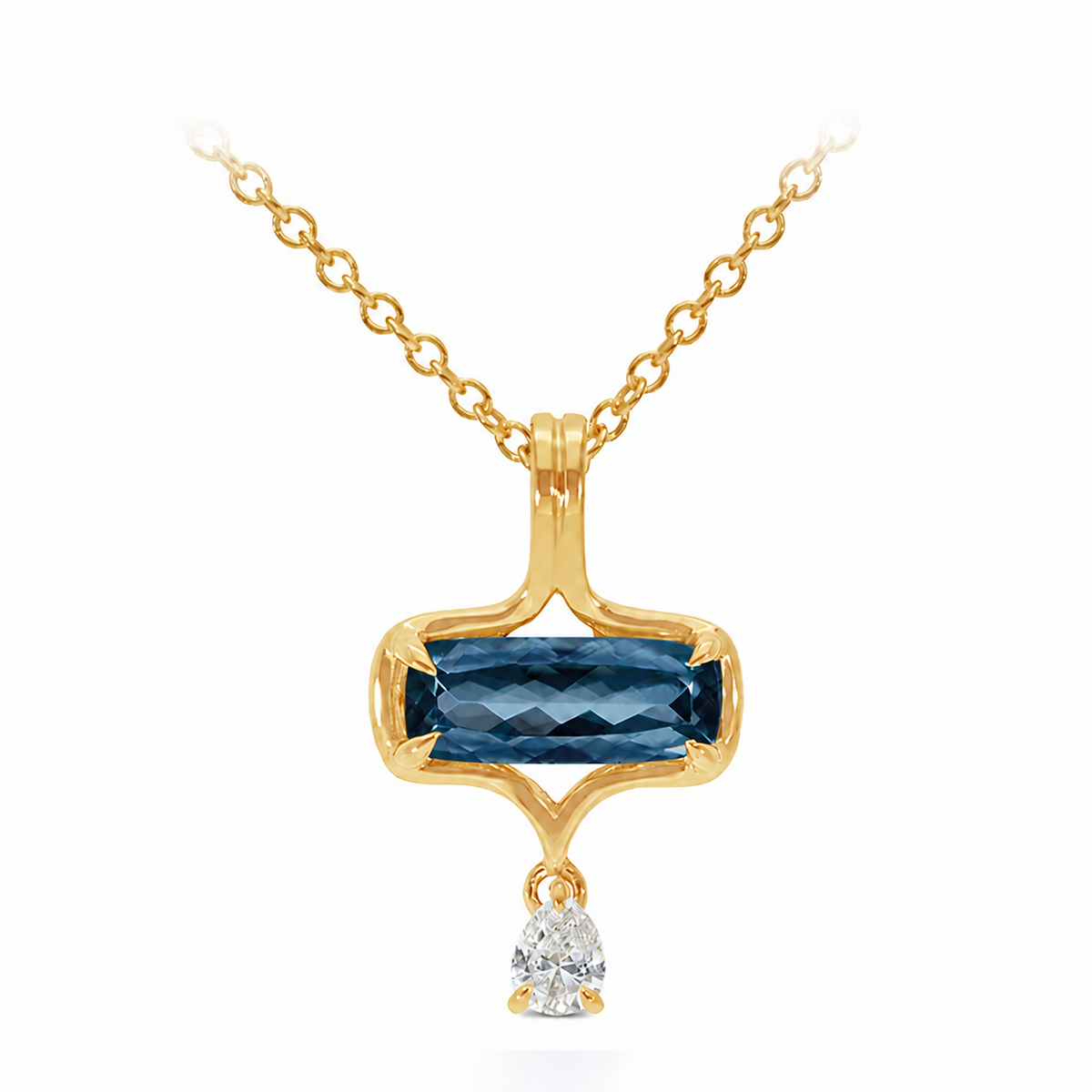 9ct Yellow Gold Lab-Grown Diamond and Blue Topaz Pendant