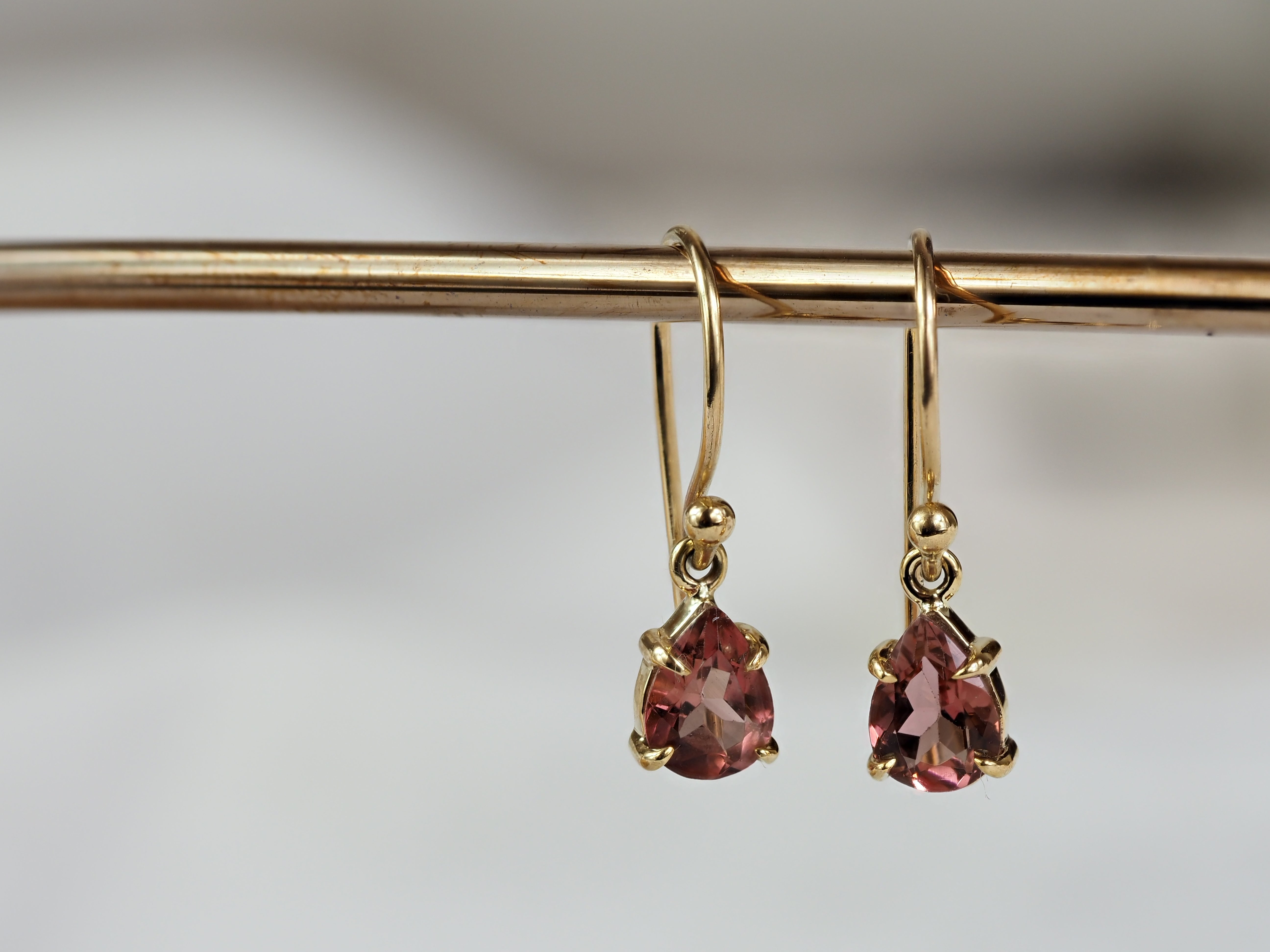 9ct Yellow Gold Pink Tourmaline Shepard Hook Earrings