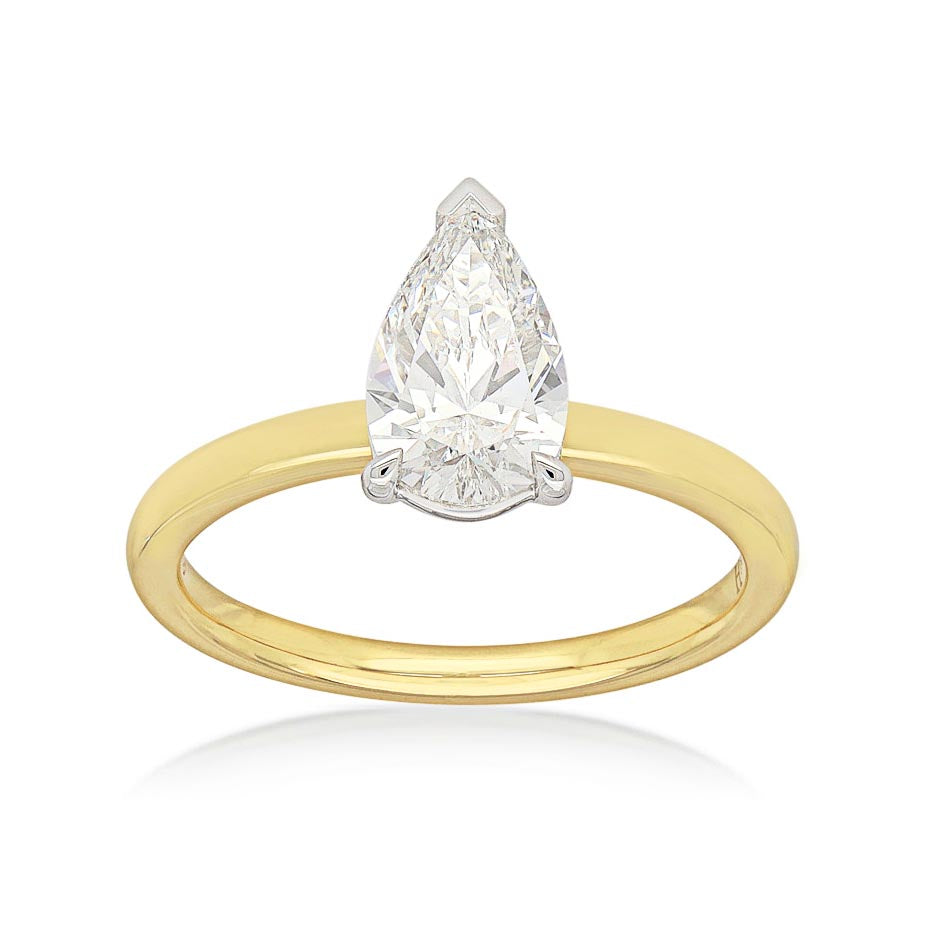 18ct Yellow and White gold Vero Lab-Grown Pear Diamond ring, 1ct centre