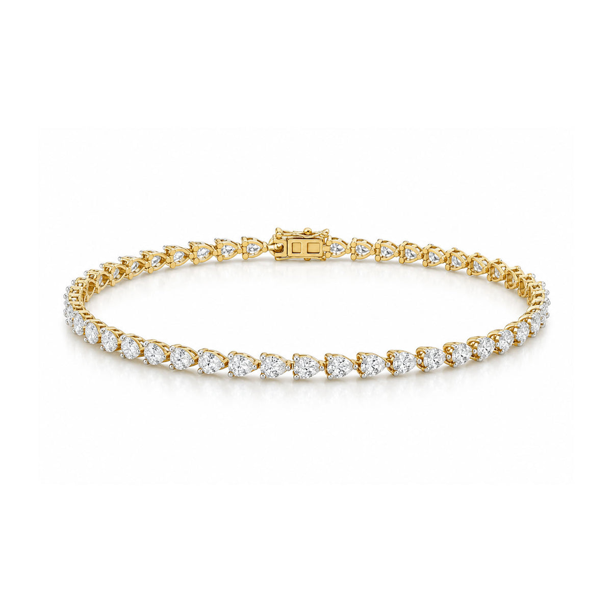9ct Yellow Gold Lab-Grown Pear Diamond Tennis Bracelet, 2.40ct Total