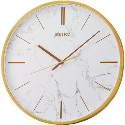 Seiko Gold and White Marble Dial Wall Clock QXA760-G