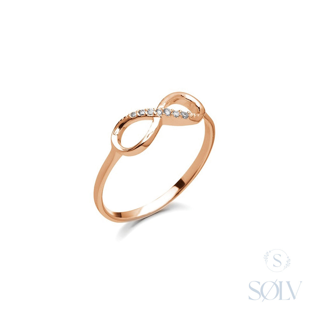 Solv Sterling Silver Gold Plated Cubic Zirconia Infinity Ring, Size L