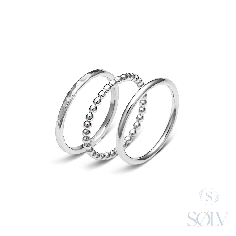 Solv Sterling Silver 3 Ring Set, Size 7