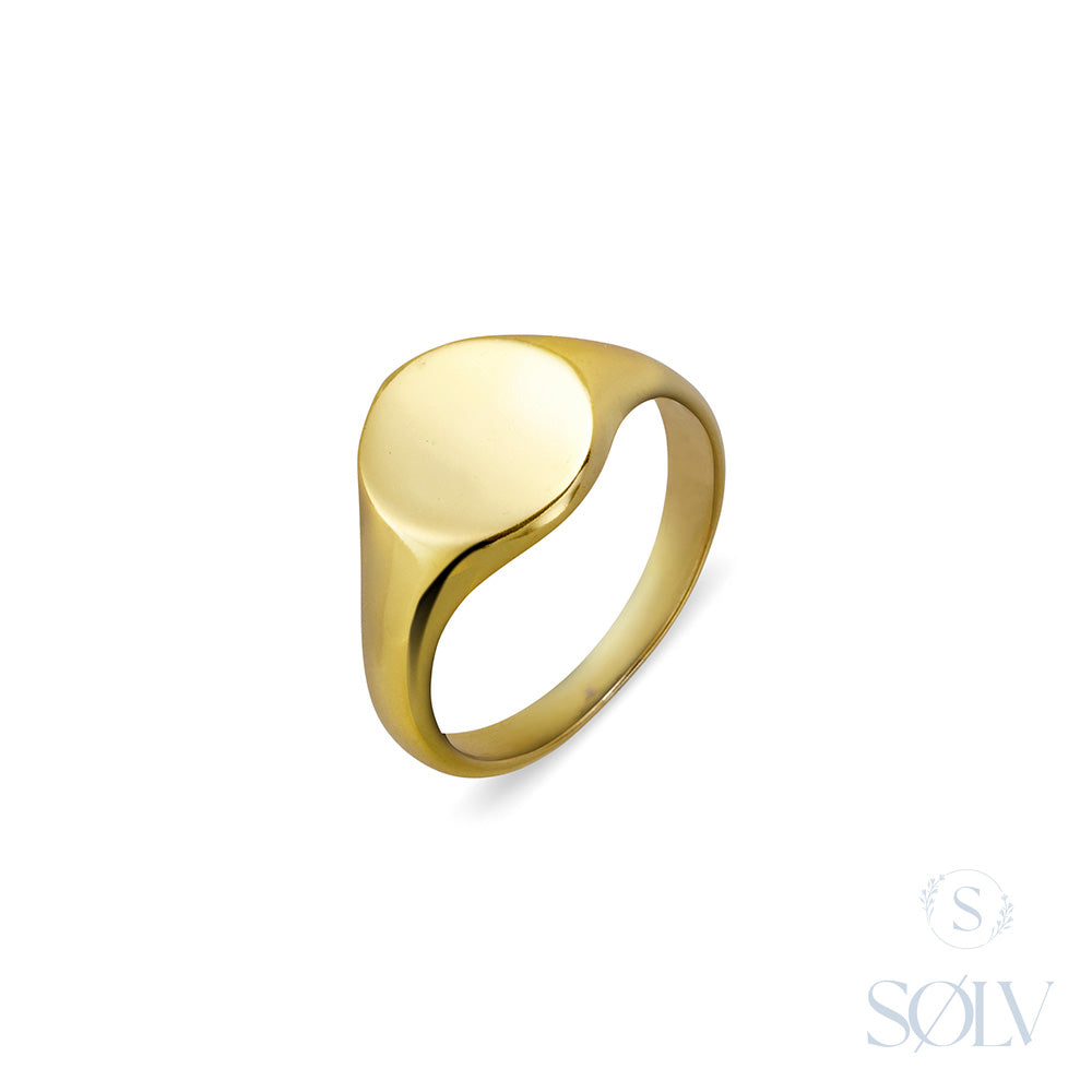 Solv Sterling Silver Gold Plated Signet Ring, Size L