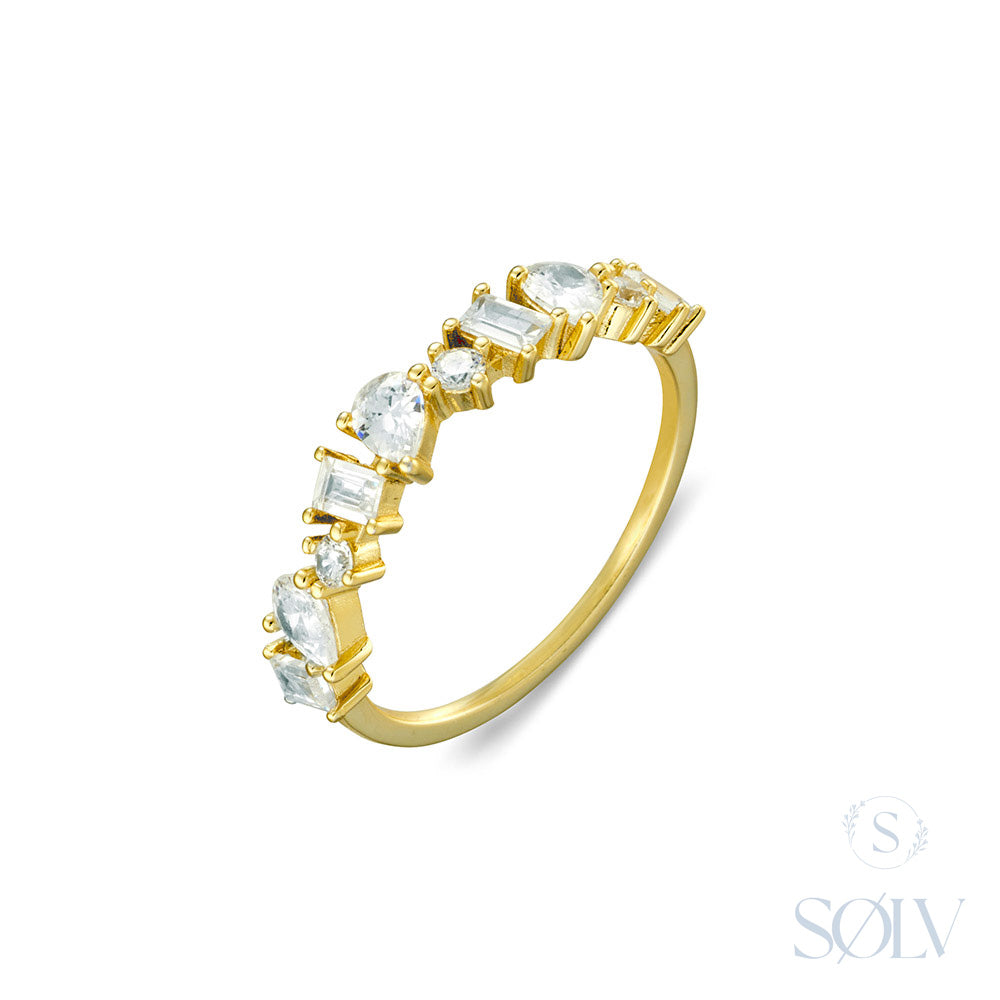 Solv Sterling Silver Gold Plated Cubic Zirconia Ring, Size 9