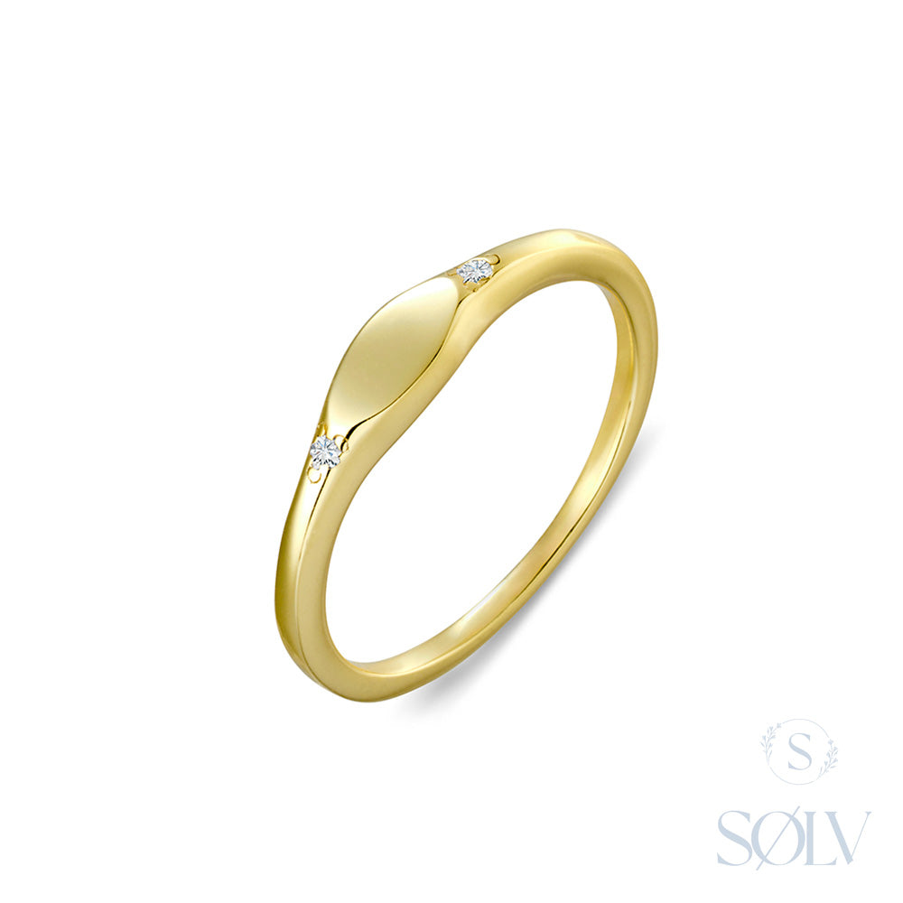 Solv Sterling Silver Gold Plated Signet Ring, Size 6